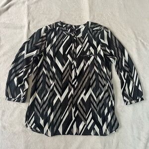 NYDJ Black and White Chevron Blouse
